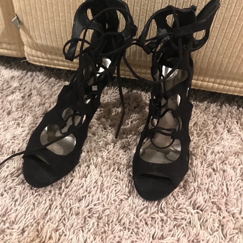 Black lace up heels